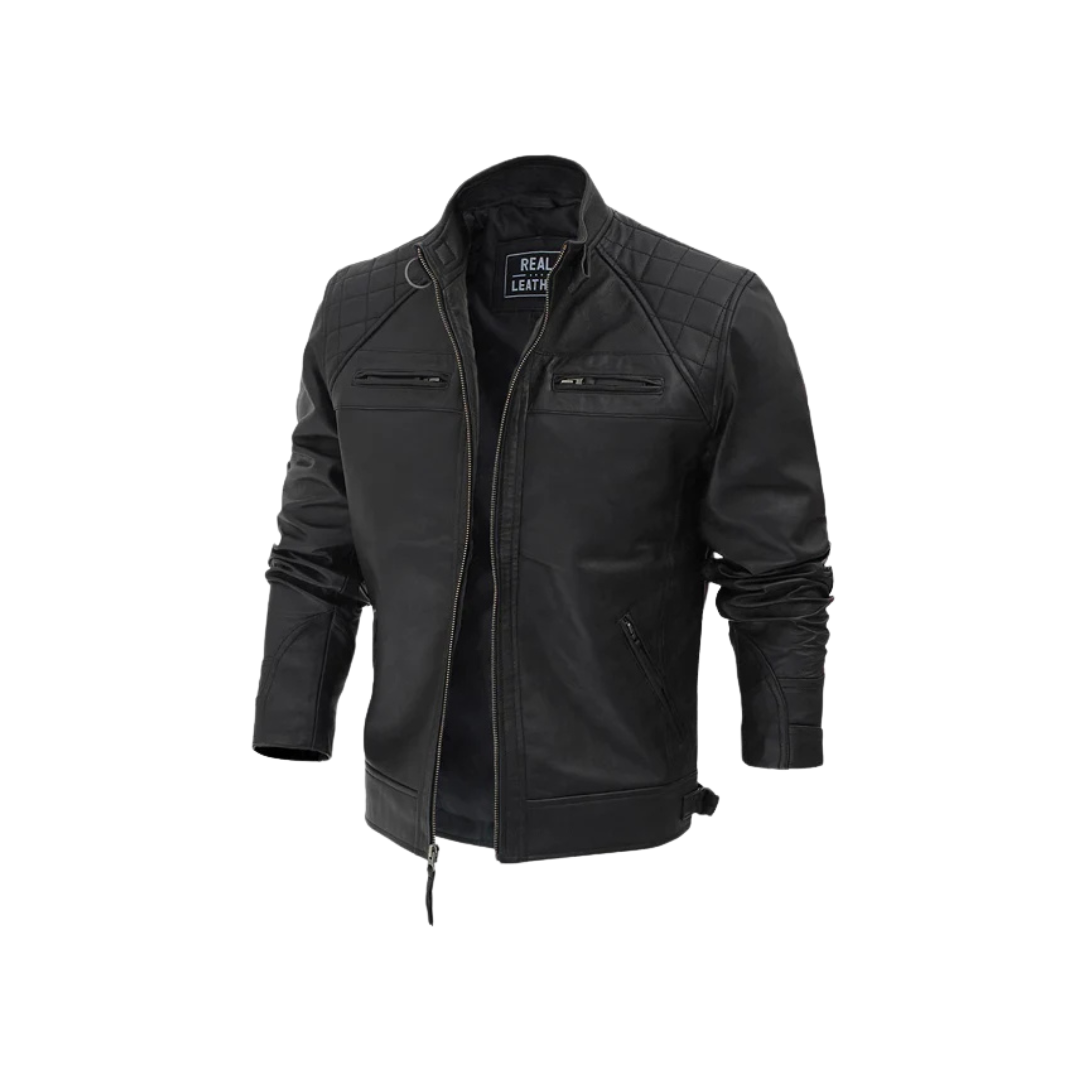 Men's Black Quilted Leather Motorcycle Jacket